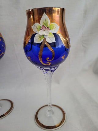 2 Vtg Bohemian Cobalt Blue W/Gold Goblets RCD|96275
