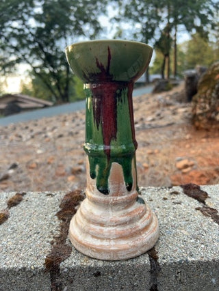 Pier One Glazed Ceramic Art Deco Pillar Candle Holders 8.25”