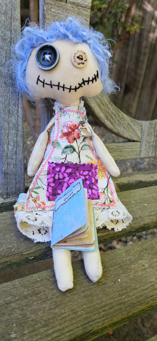 Journal Junction Jenny No. 005-Violet Handmade Art Dolll w/Mini Journal OOAK Cloth Doll