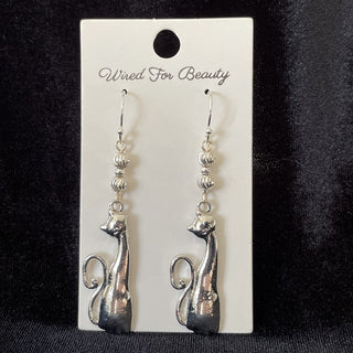 silver tone cat earrings RSV