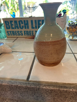 Sea foam and tan ceramic vase