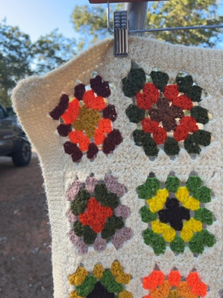 JP vintage 70” x 50” handmade crochet granny square throw blanket