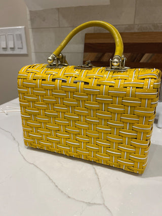 Unique Yellow Wicker Purse 60s MTS|100521