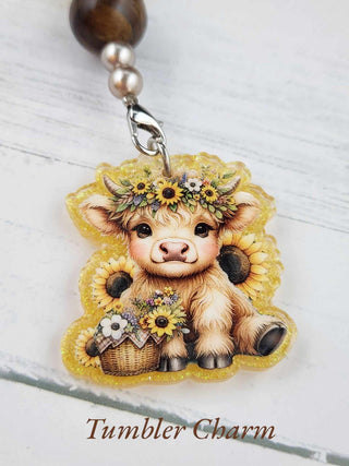 Tumbler Charm: Highland Cow with Sunflowers|62344