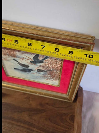 Vtg Oil Painting of Birds in Gold Frame -RSV