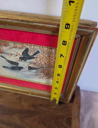 Vtg Oil Painting of Birds in Gold Frame -RSV