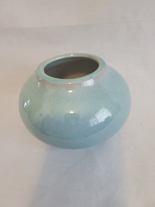 Vintage Studio Pottery, Blue Glazed Vase 5" Dia. 3.5 High RCD