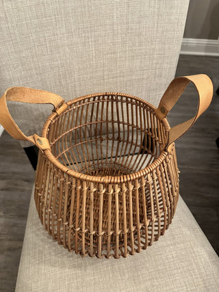 Round Natural Basket with Leather Handles MTS|105096