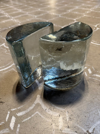 Vtg Blenko Glass Half Moon Bookends Clear MTS|115518