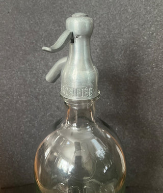 VINTAGE SELTZER BOTTLE WITH METAL TOP