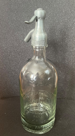 VINTAGE SELTZER BOTTLE WITH METAL TOP