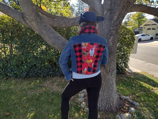 Jean Jacket, Bold Red & Black Squares, Size S|109341