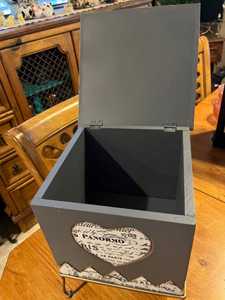 Custom Designed French Lady Large Wooden Storage Box with Hinged Lid and Metal Stand RSV