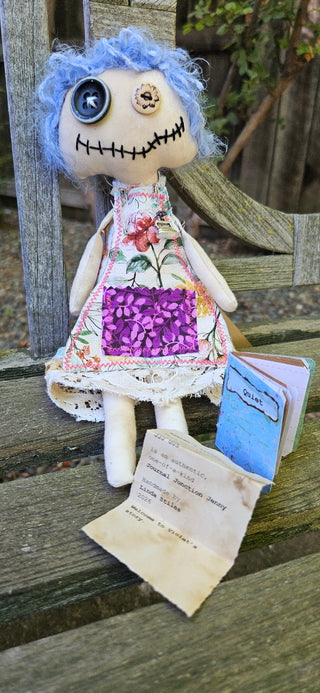 Journal Junction Jenny No. 005-Violet Handmade Art Dolll w/Mini Journal OOAK Cloth Doll