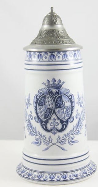 Vintage Schrobenhausen Germany Blue white Lion Lidded Beer Stein #47 VV MTS|119249