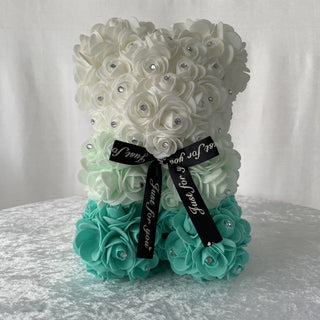 white & turquise flower teddy bear RSV