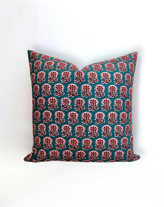 12x16 turquoise and pink floral stamped pillow RSV