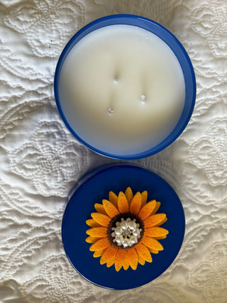 salted blue driftwood candle with sunflower RSV