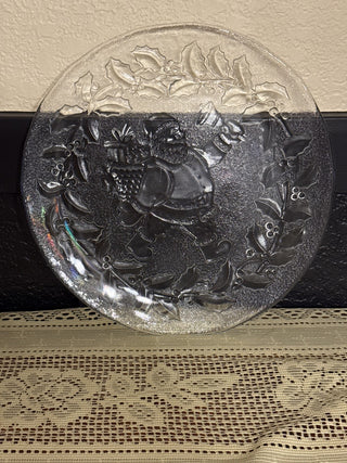 Vintage Clear Glass Christmas Santa Claus Serving Platter - RCD|130045