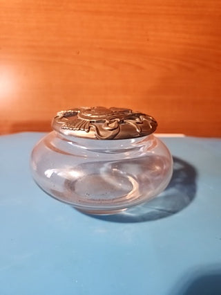 Beautiful vintage pewter dove and glass trinket jar