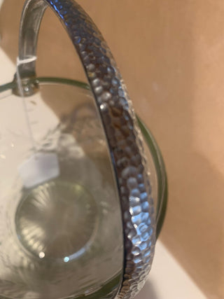 Vtg etched glass ice bucket w/handle MTS
