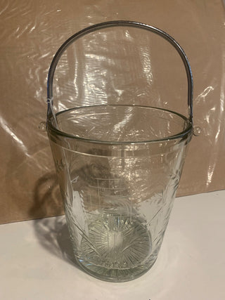Vtg etched glass ice bucket w/handle MTS