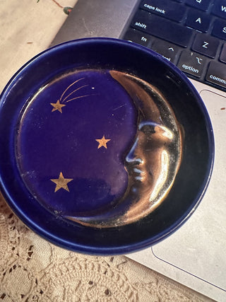 Vintage Cresent moon among gold stars 4" X 4" dish #62 VV MTS