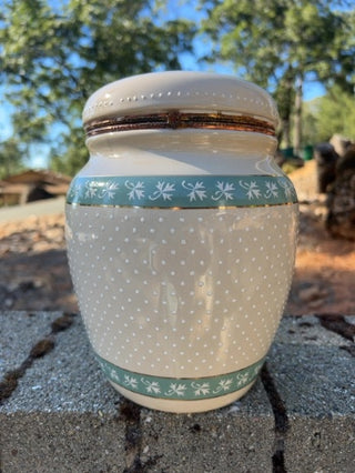 9” Vintage Knotts Berry Farm Turquoise /Gold Floral Cream Canister With Lid