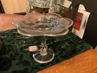 Tiger Lilly Pedestal Dish w Silver Overlay MTS