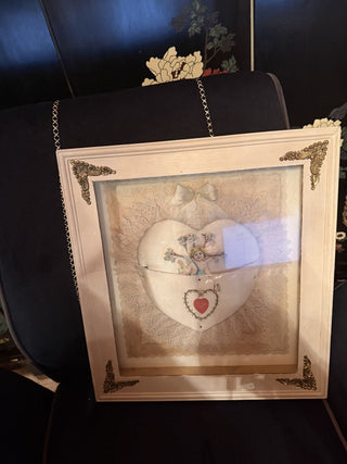 Vintage Valentine Shadow box 3 D Wall Art with vintage satin and lace " To my Valentine" #62 VV MTS