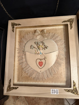 Vintage Valentine Shadow box 3 D Wall Art with vintage satin and lace " To my Valentine" #62 VV MTS
