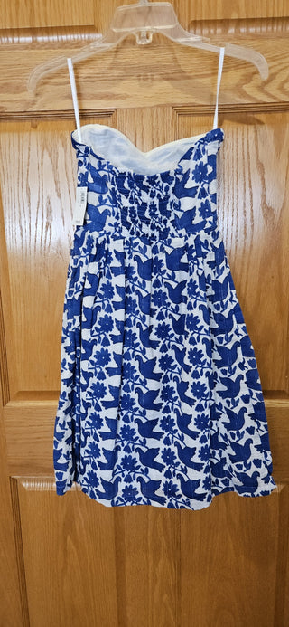 Dress, strapless, blue & white birds, Old Navy, new w/tags, sz 0, RSV|104012