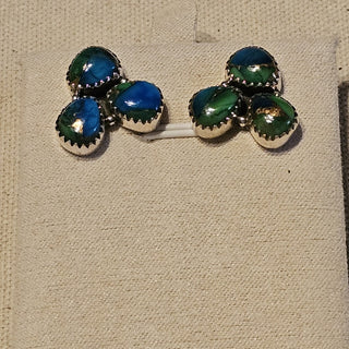 .925 3 stone peacock dahlia post earrings|89589