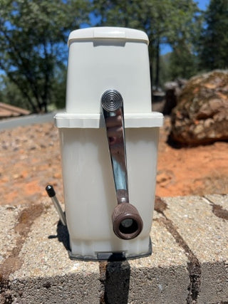 JP Vintage Swing-A-Way Original 1950's Ice Crusher Counter Top Version in White Plastic and Chrome Metal