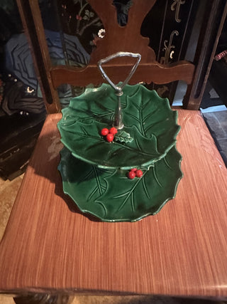 Vintage Lefton Christmas Holly Two Tier Server #62 VV MTS|95371