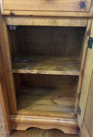 VINTAGE SOLID WOOD PINE DROP DOWN DESK WITH DRAWER & 2-SHELF CABINET 39.5T X 11.5D X 17W DROP DOWN DEPTH 19.5 (KJS) RCD|94904