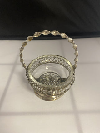 Silver plated and glass bowl basket rcd|75336