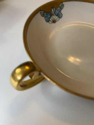 Vintage Hand Painted Jewelry Trinket Dish w/ Handle