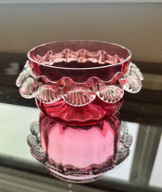 Vintage cranberry glass ruffle bowl RSV