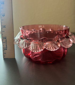 Vintage cranberry glass ruffle bowl RSV