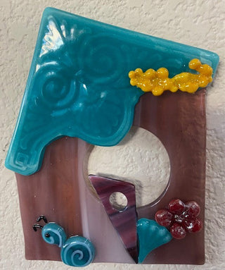 Art Glass - Aqua Roof Bird House RSV