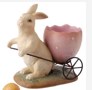 #62 vv Easter White Bunny with basket polyresin tall figurine egg  MTS
