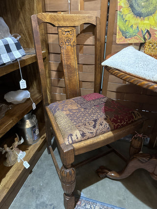 Vintage Stained Wooden Desk Chair with Fabric Seat-RCD|116014