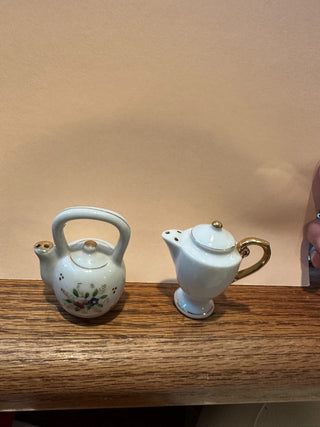 Salt & Pepper Shakers - teapot & coffee pot, porcelain made in Japan, 2.5" RCD