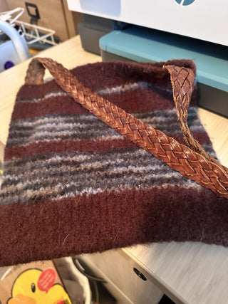 Handcrafted Felted Wool Bag with Braided Leather Strap MTS