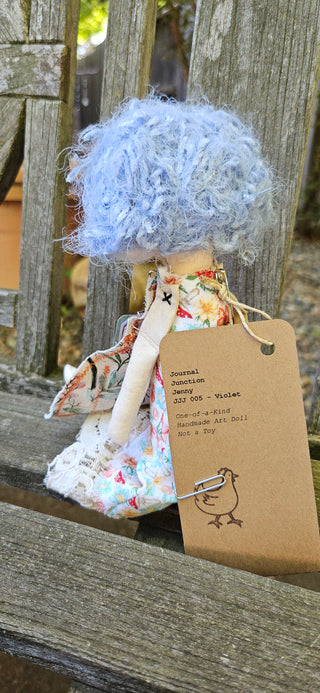 Journal Junction Jenny No. 005-Violet Handmade Art Dolll w/Mini Journal OOAK Cloth Doll