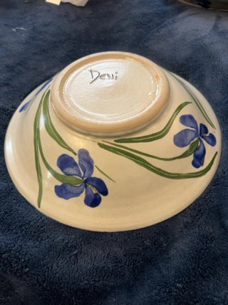 JP Studio Art Pottery bowl hand-painted iris design