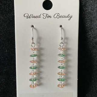 earrings, margarita beads pink & green RSV