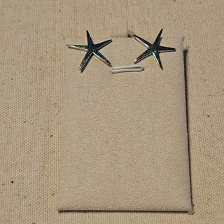 .925 blue opal in l ay star fish post earrings