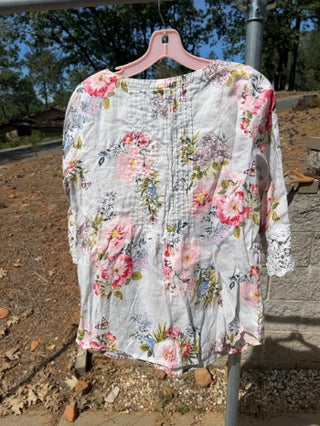 J. Jill 100% Linen Floral Boho Blouse Size SP MTS